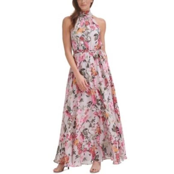NWT Eliza J Floral Print Halter Neck Maxi Dress Bow Back Size 8 $168 - Picture 1 of 6
